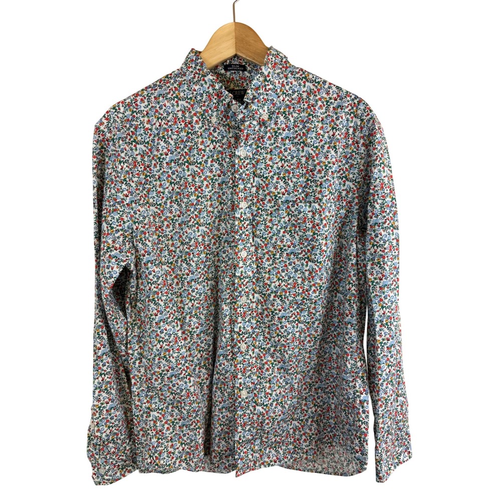 J.Crew Flex Washed Button Down Shirt Mens Large Multicolor Floral Slim Untucked